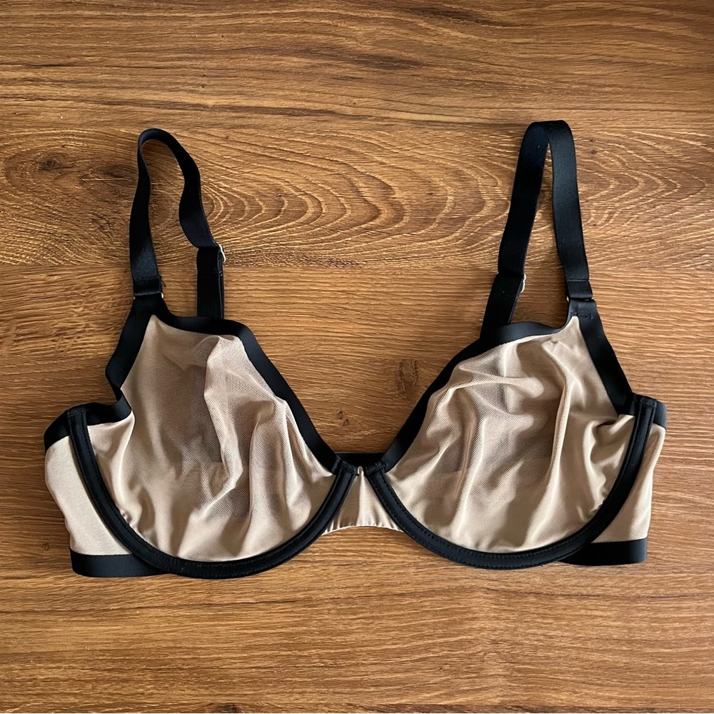 CUUP Black and Taupe Mesh Plunge Bra
